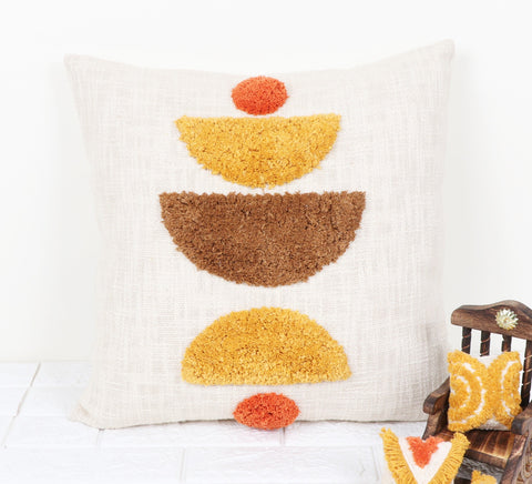 Set Of 2 Tufted Texture Boho Ivory Brown Fringe Cushion Cover