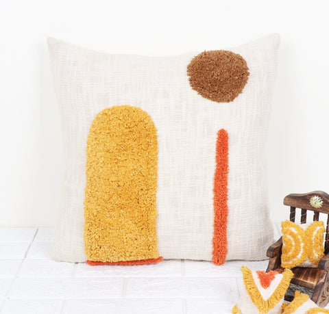 Set Of 2 Tufted Texture Boho Ivory Brown Fringe Cushion Cover