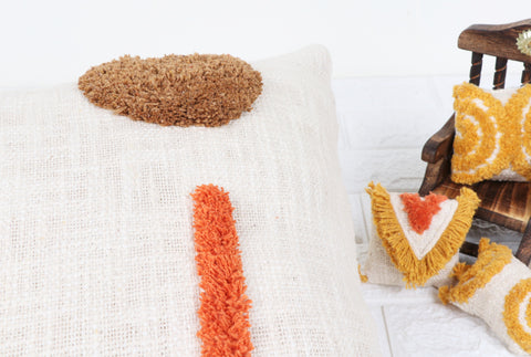 Set Of 2 Tufted Texture Boho Ivory Brown Fringe Cushion Cover