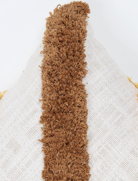 Set Of 2 Tufted Texture Boho Ivory Brown Fringe Cushion Cover