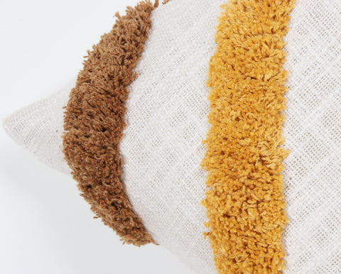Set Of 2 Tufted Texture Boho Ivory Brown Fringe Cushion Cover