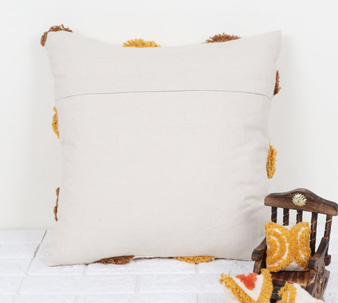 Set Of 2 Tufted Texture Boho Ivory Brown Fringe Cushion Cover