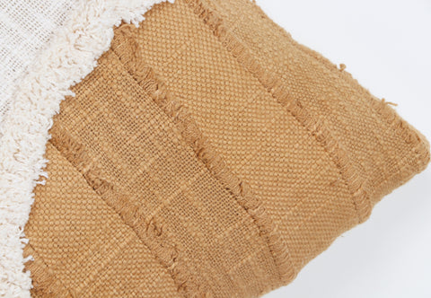 Set Of 3 Tufted Texture Boho Ivory Mustard Yellow Fringe Cushion Cover