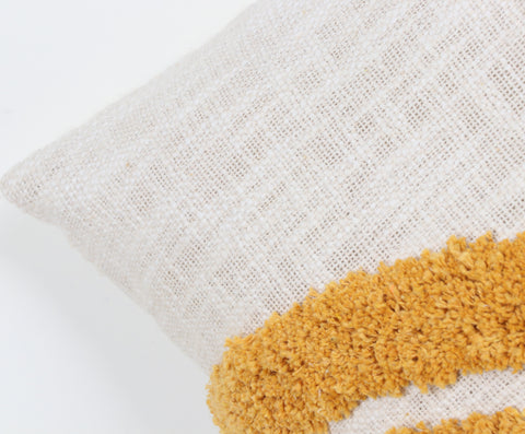 Set Of 3 Tufted Texture Boho Ivory Mustard Yellow Fringe Cushion Cover