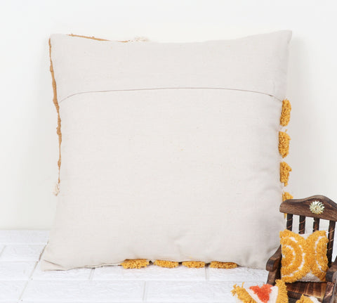 Set Of 3 Tufted Texture Boho Ivory Mustard Yellow Fringe Cushion Cover
