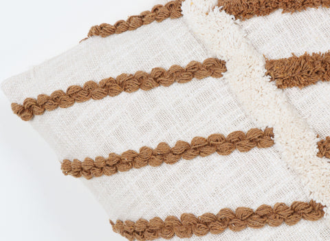 Set Of 2 Hand Tufted Texture Boho Ivory Brown Fringe Cushion Cover
