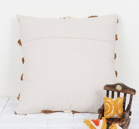 Set Of 2 Hand Tufted Texture Boho Ivory Brown Fringe Cushion Cover