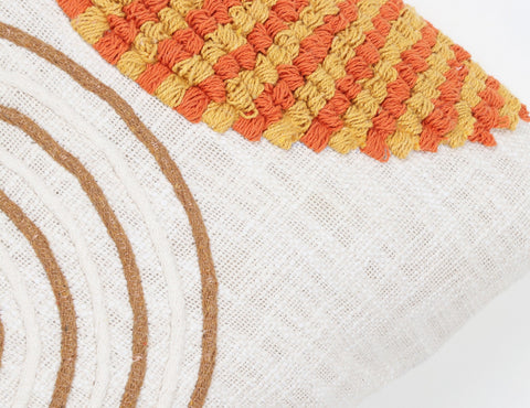 Hand Tufted Texture Boho Ivory and Yellow Fringe Cushion Cover