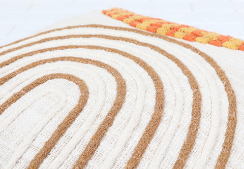 Hand Tufted Texture Boho Ivory and Yellow Fringe Cushion Cover
