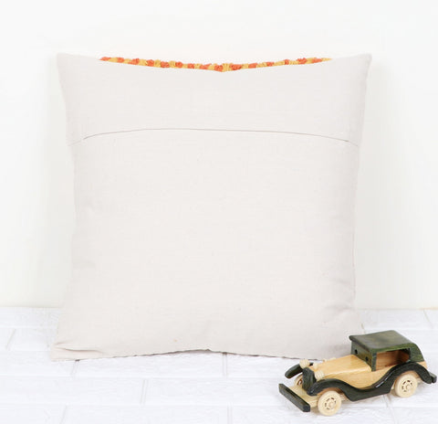 Hand Tufted Texture Boho Ivory and Yellow Fringe Cushion Cover