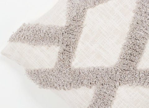 Set Of 2 Tufted Texture Boho Ivory Gray Fringe Cushion Cover