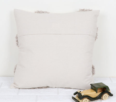 Tufted Texture Boho Ivory and Gray Fringe Cushion Cover