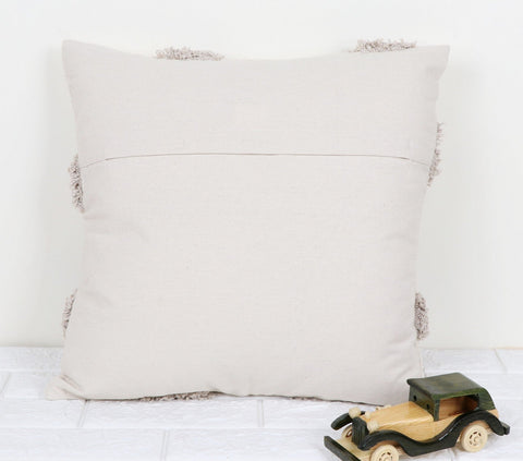 Set Of 2 Tufted Texture Boho Ivory Gray Fringe Cushion Cover
