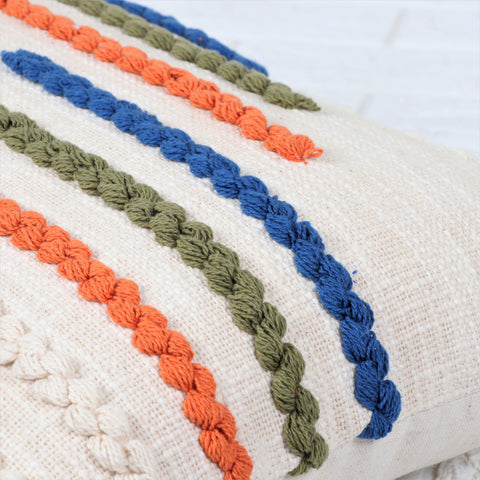 Hand Tufted Texture Boho Ivory and Orange Fringe Cushion Cover