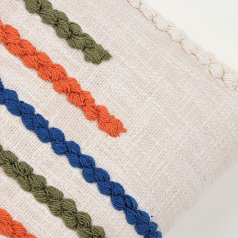 Hand Tufted Texture Boho Ivory and Orange Fringe Cushion Cover