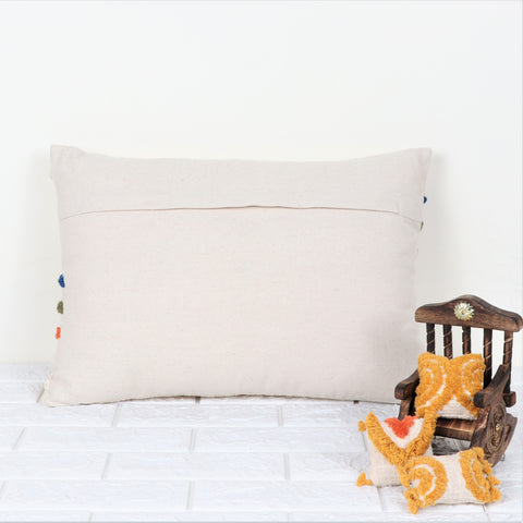 Hand Tufted Texture Boho Ivory and Orange Fringe Cushion Cover
