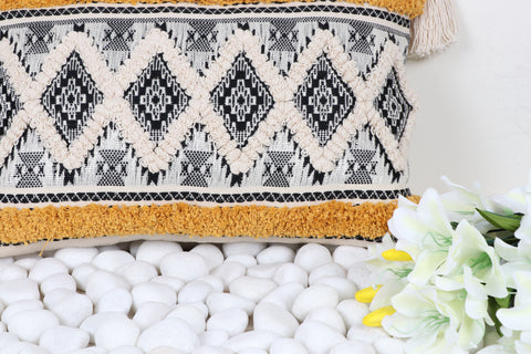 Hand Tufted Texture Boho Ivory and Black Jaquard Cushion Cover