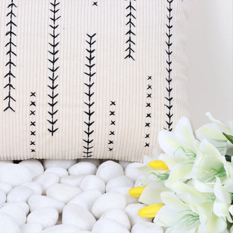 Hand Tufted Texture Boho Ivory and Black Cushion Cover