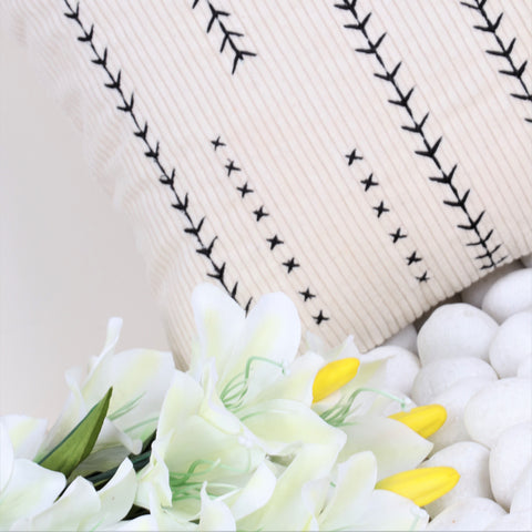 Hand Tufted Texture Boho Ivory and Black Cushion Cover