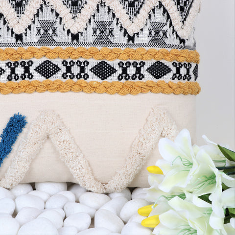 Hand Tufted Texture Boho Ivory and Black Jaquard Cushion Cover