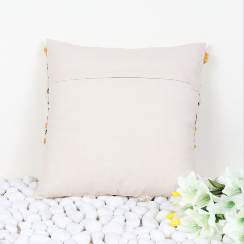 Hand Tufted Texture Boho Ivory and Black Jaquard Cushion Cover