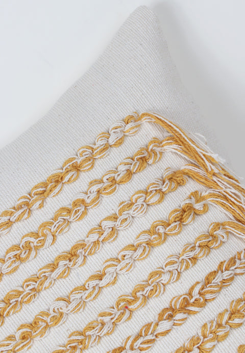 Set Of 2 Tufted Texture Boho Ivory Yellow Fringe Cushion Cover