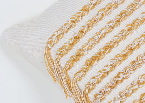 Tufted Texture Boho Ivory and Yellow Fringe Cushion Cover