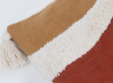Tufted Texture with Patch Work Boho Ivory and Mustard Yellow Fringe Cushion Cover