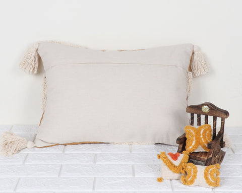 Tufted Texture with Patch Work Boho Ivory and Mustard Yellow Fringe Cushion Cover