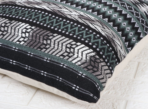 Set Of 2 Hand Loom Woven Texture Boho Black White Stripe Cushion Cover