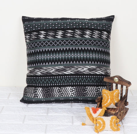 Set Of 2 Hand Loom Woven Texture Boho Black White Stripe Cushion Cover