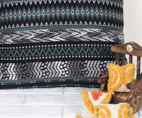 Set Of 2 Hand Loom Woven Texture Boho Black White Stripe Cushion Cover