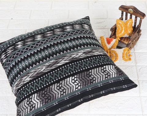 Set Of 2 Hand Loom Woven Texture Boho Black White Stripe Cushion Cover