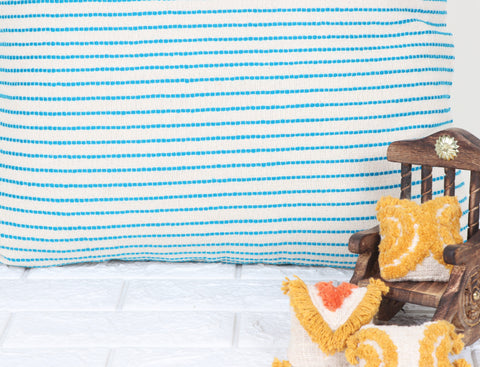 Set Of 2 Hand Loom Woven Texture Boho Turquoise White Stripe Cushion Cover