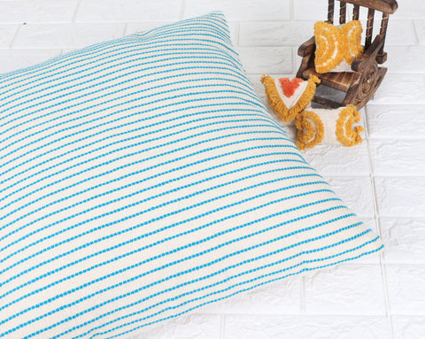 Set Of 2 Hand Loom Woven Texture Boho Turquoise White Stripe Cushion Cover