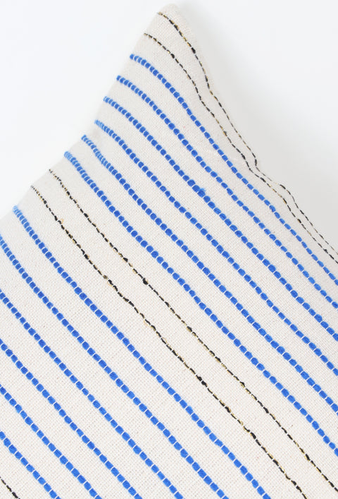 Set Of 2 Hand Loom Woven Texture Boho Ivory Blue Stripe Cushion Cover
