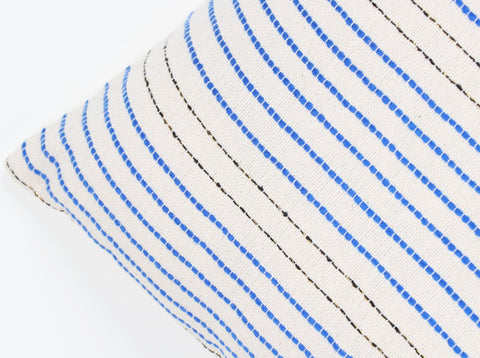Set Of 2 Hand Loom Woven Texture Boho Ivory Blue Stripe Cushion Cover