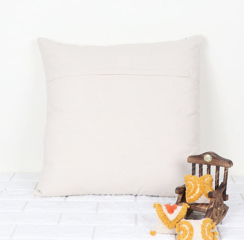 Set Of 2 Hand Loom Woven Texture Boho Ivory Blue Stripe Cushion Cover