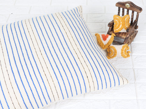 Set Of 2 Hand Loom Woven Texture Boho Ivory Blue Stripe Cushion Cover