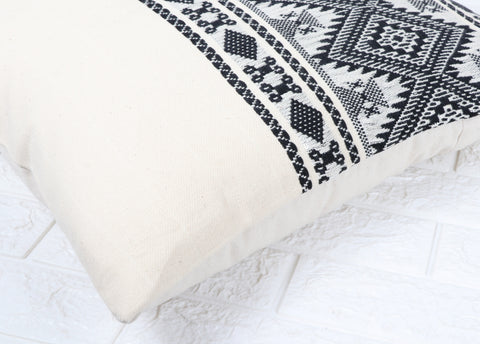 Hand Loom Woven Texture Boho Black and Off-White Stripe Jacquard Cushion Cover