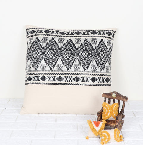 Hand Loom Woven Texture Boho Black and Off-White Stripe Jacquard Cushion Cover