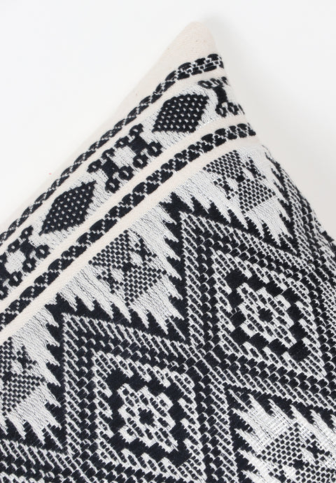 Hand Loom Woven Texture Boho Black and Off-White Stripe Jacquard Cushion Cover