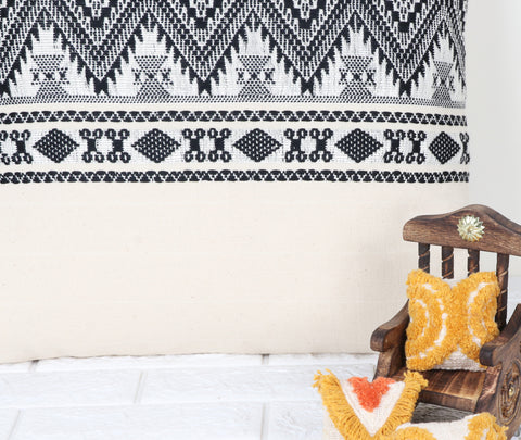 Hand Loom Woven Texture Boho Black and Off-White Stripe Jacquard Cushion Cover