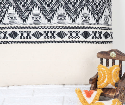 Set Of 2 Hand Loom Woven Texture Boho Black Off-White Stripe Jacquard Cushion Cover