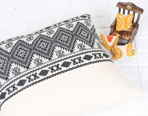 Hand Loom Woven Texture Boho Black and Off-White Stripe Jacquard Cushion Cover