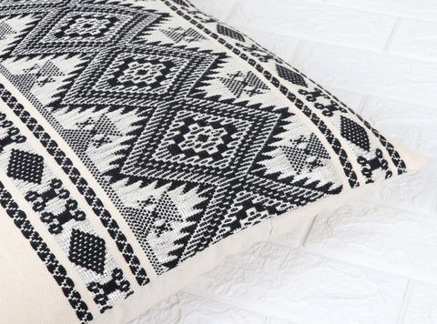 Set Of 2 Hand Loom Woven Texture Boho Black Off-White Stripe Jacquard Cushion Cover