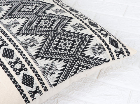 Hand Loom Woven Texture Boho Black and Off-White Stripe Jacquard Cushion Cover