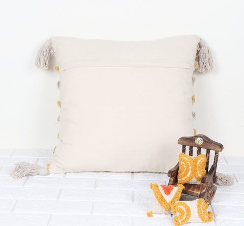 Set Of 2 Tufted Texture Boho Ivory Yellow Stripe Fringe Cushion Cover