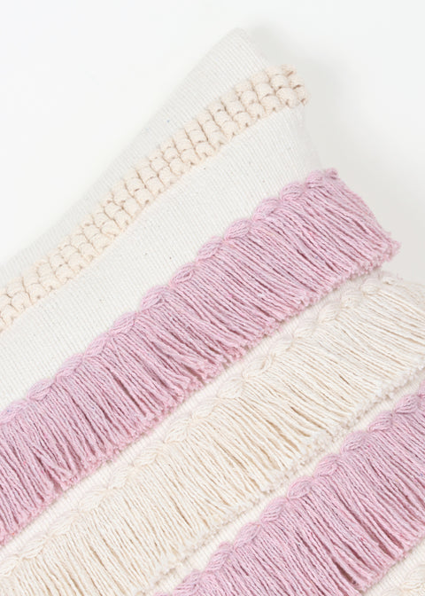 Hand Tufted Texture Boho Ivory and Pink Fringe Cushion Cover