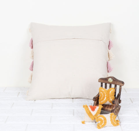 Set Of 2 Hand Tufted Texture Boho Ivory Pink Fringe Cushion Cover